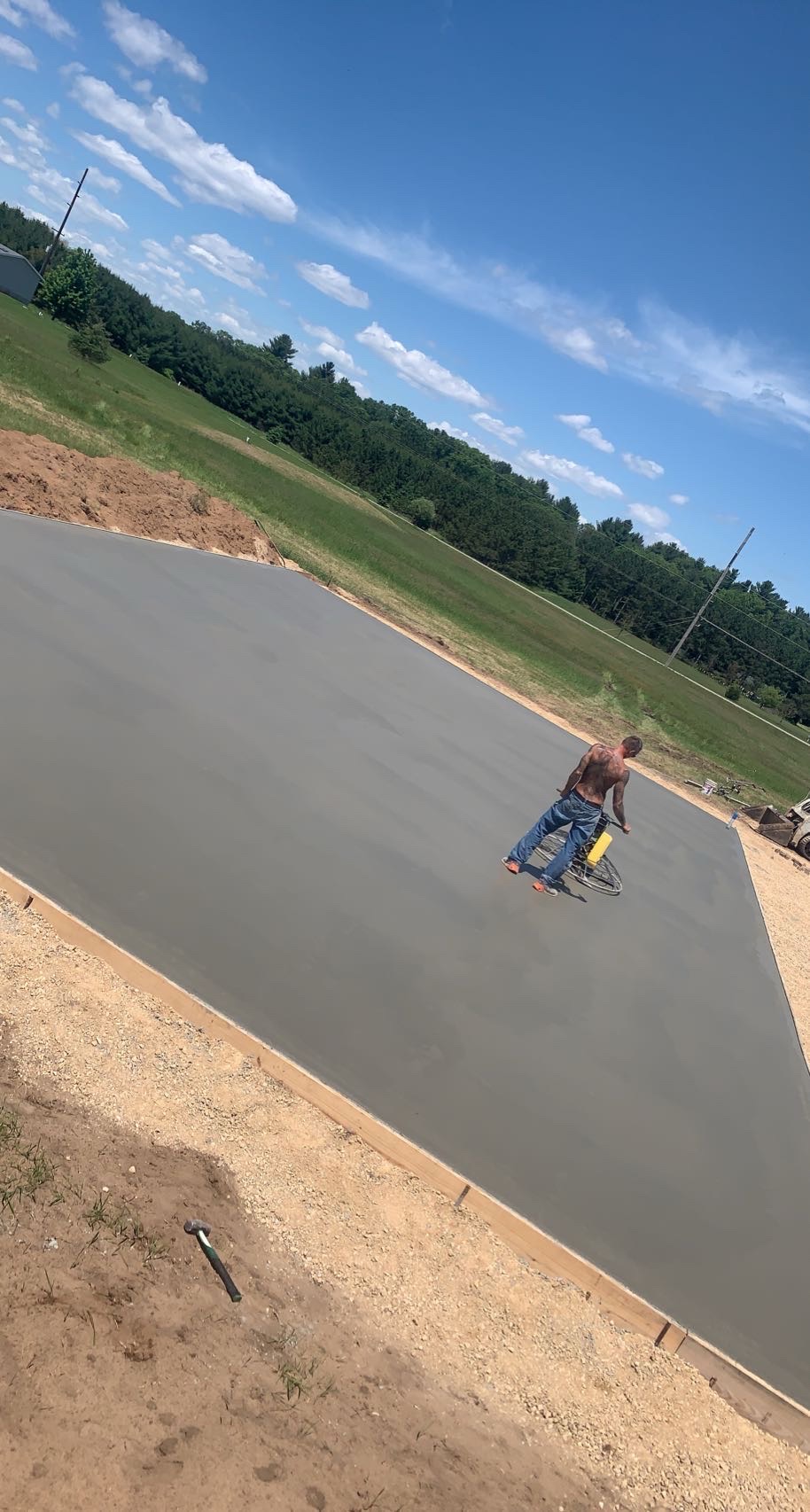 Freshly finished concrete slab