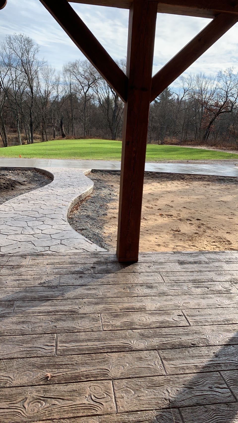 Stamped concrete walkway and patio